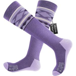 imageSki Socks 2Pack Merino Wool Over The Calf NonSlip Cuff for Men ampamp WomenAPurple
