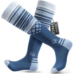 imageSki Socks 2Pack Merino Wool Over The Calf NonSlip Cuff for Men ampamp WomenBaby Blue