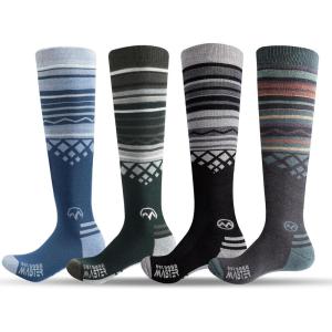 imageSki Socks 2Pack Merino Wool Over The Calf NonSlip Cuff for Men ampamp WomenBlackGrayBlueGreen