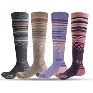 imageSki Socks 2Pack Merino Wool Over The Calf NonSlip Cuff for Men ampamp WomenGrayPinkPurpleKhaki