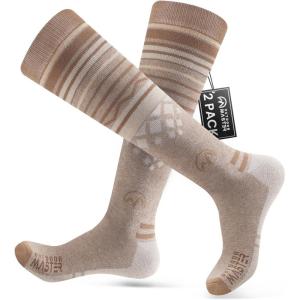 imageSki Socks 2Pack Merino Wool Over The Calf NonSlip Cuff for Men ampamp WomenKhaki