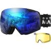 imageOutdoorMaster Heron Ski Goggles with 2 Lens Frameless Magnetic Interchangeable HD Toric Lens OTG Snowboard GogglesAblackframe Revoblue Vlt 15  Yellowlens