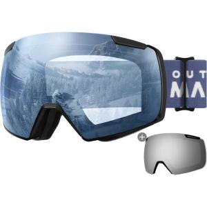 imageOutdoorMaster Heron Ski Goggles with 2 Lens Frameless Magnetic Interchangeable HD Toric Lens OTG Snowboard GogglesAblackframe Lightblue Vlt 80  Silverlens