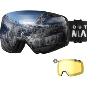 imageOutdoorMaster Heron Ski Goggles with 2 Lens Frameless Magnetic Interchangeable HD Toric Lens OTG Snowboard GogglesAblackframe Silver Vlt 10  Yellowlens