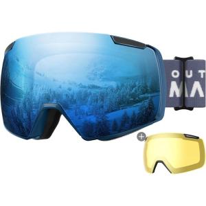 imageOutdoorMaster Heron Ski Goggles with 2 Lens Frameless Magnetic Interchangeable HD Toric Lens OTG Snowboard GogglesAblueframe Revoblue Vlt 16  Yellowlens