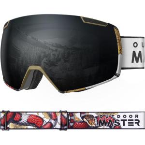 imageOutdoorMaster Heron Ski Goggles with 2 Lens Frameless Magnetic Interchangeable HD Toric Lens OTG Snowboard GogglesAdesignframe Black Vlt 8  Yellowlens
