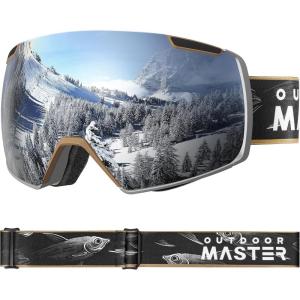 imageOutdoorMaster Heron Ski Goggles with 2 Lens Frameless Magnetic Interchangeable HD Toric Lens OTG Snowboard GogglesAdesignframe Silver Vlt 12  Yellowlens