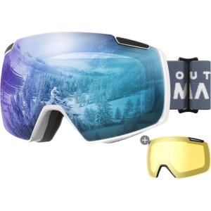 imageOutdoorMaster Heron Ski Goggles with 2 Lens Frameless Magnetic Interchangeable HD Toric Lens OTG Snowboard GogglesAwhiteframe Icebule Vlt 36  Yellowlens