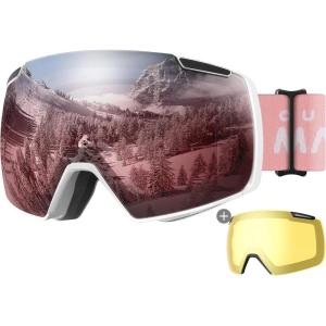 imageOutdoorMaster Heron Ski Goggles with 2 Lens Frameless Magnetic Interchangeable HD Toric Lens OTG Snowboard GogglesAwhiteframe Rose Vlt 28  Yellowlens