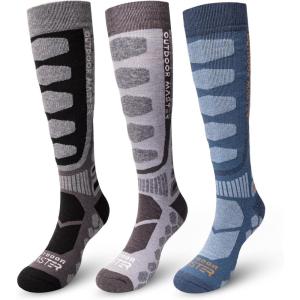 imageOutdoorMaster Merino Wool Ski Socks 23 Pairs Compression Over The Calf for Men ampamp Women Winter Snowboard Thermal SocksBlackGrayDark Blue