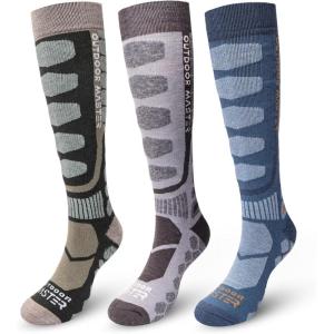 imageOutdoorMaster Merino Wool Ski Socks 23 Pairs Compression Over The Calf for Men ampamp Women Winter Snowboard Thermal SocksDark GreenGrayDark Blue