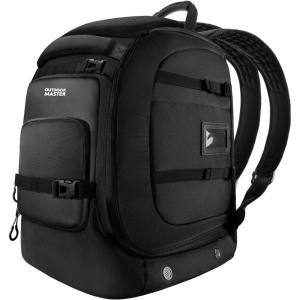 imageOutdoorMaster Ski Boot Bag 65L Waterproof Ski Snowboard Boots Shoulder Pad Skiing Backpack for Helmets Goggles Men ampamp WomenDark Black