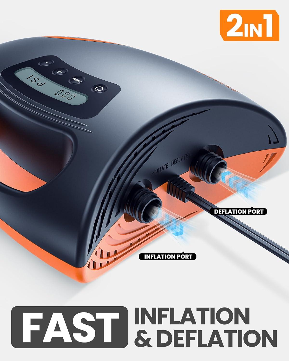 imageOutdoorMaster 20PSI High Pressure SUP Air Pump Shark  Intelligent Dual Stage Inflation ampamp AutoOff ampamp Deflation 12V DC Car Connector for Inflatable Stand Up Paddle Boards Boats2nd Gen