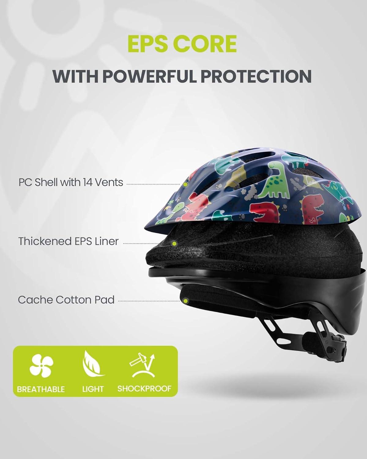 imageOutdoorMaster Kids Bike Helmet  from Toddler to Youth Sizes  Adjustable Safety Unicorn Helmet for Children Age 315 14 Vents for MultiSportADESDino Volcanoland