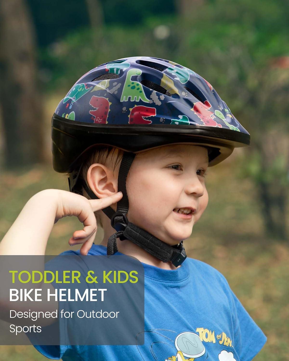 imageOutdoorMaster Kids Bike Helmet  from Toddler to Youth Sizes  Adjustable Safety Unicorn Helmet for Children Age 315 14 Vents for MultiSportADESDino Volcanoland