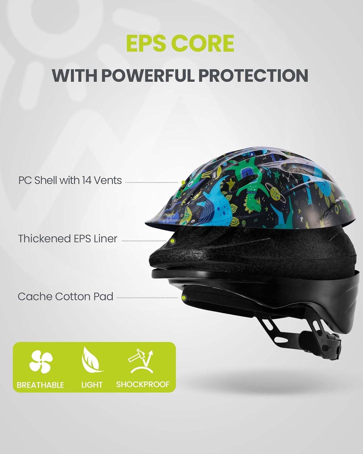 imageOutdoorMaster Kids Bike Helmet  from Toddler to Youth Sizes  Adjustable Safety Unicorn Helmet for Children Age 315 14 Vents for MultiSportADESDinoverse Madness