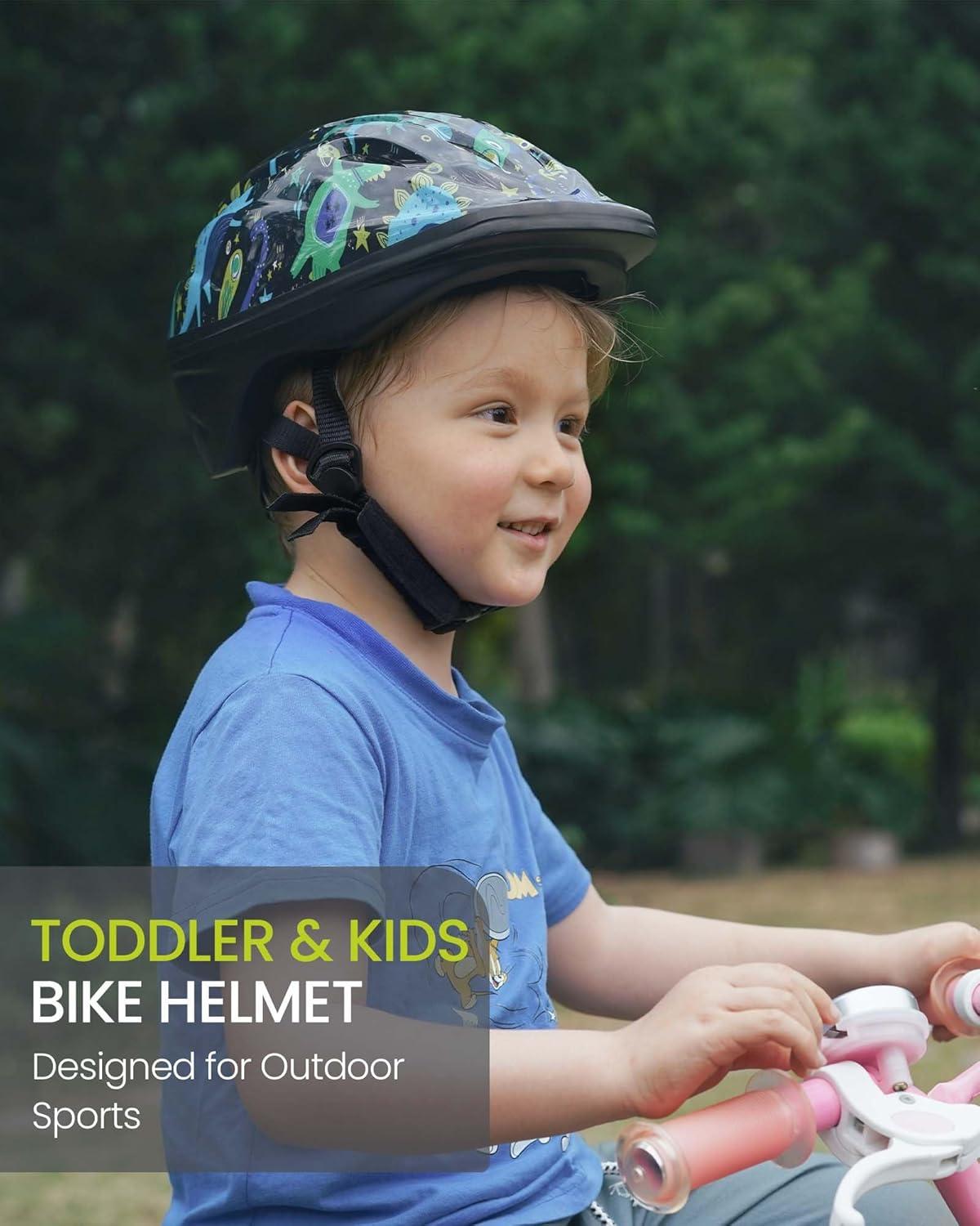 imageOutdoorMaster Kids Bike Helmet  from Toddler to Youth Sizes  Adjustable Safety Unicorn Helmet for Children Age 315 14 Vents for MultiSportADESDinoverse Madness