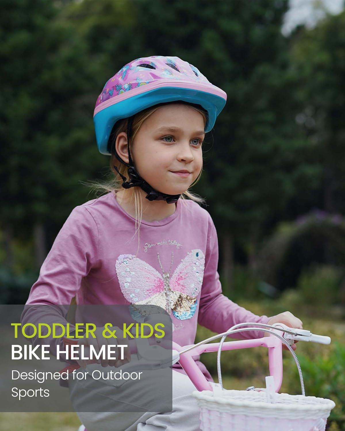 imageOutdoorMaster Kids Bike Helmet  from Toddler to Youth Sizes  Adjustable Safety Unicorn Helmet for Children Age 315 14 Vents for MultiSportADESUnicorn