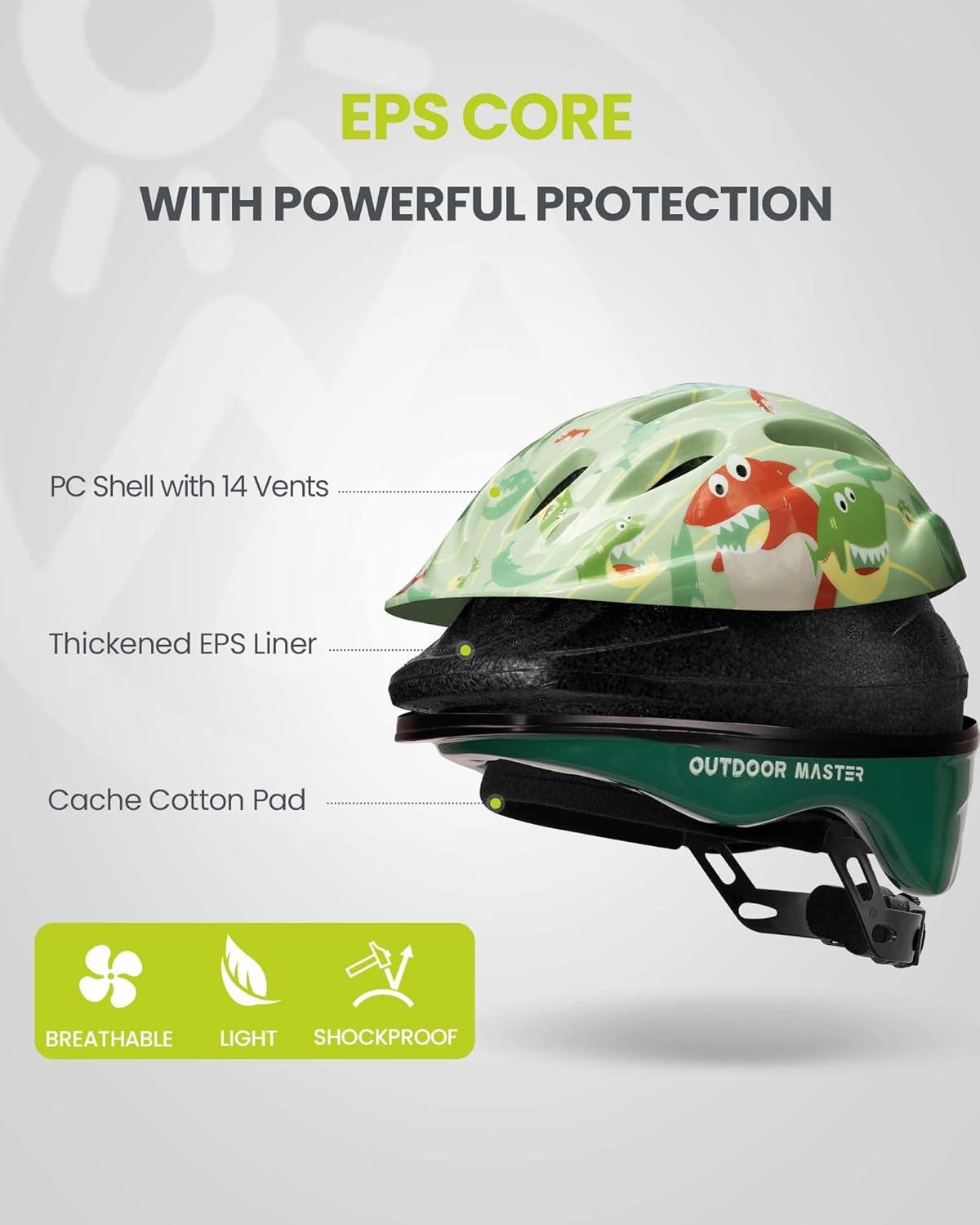 imageOutdoorMaster Kids Bike Helmet  from Toddler to Youth Sizes  Adjustable Safety Unicorn Helmet for Children Age 315 14 Vents for MultiSportCrazy Shark