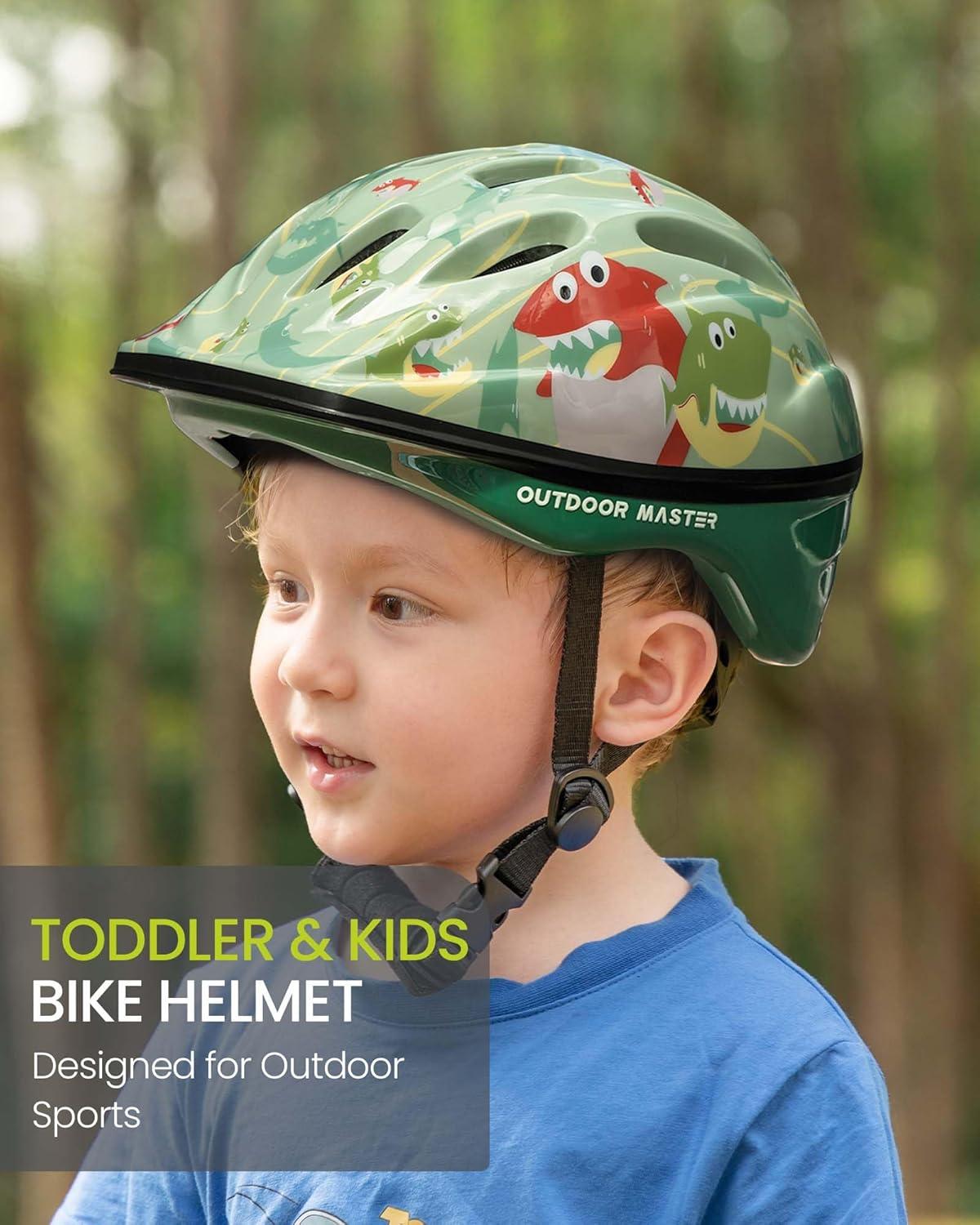 imageOutdoorMaster Kids Bike Helmet  from Toddler to Youth Sizes  Adjustable Safety Unicorn Helmet for Children Age 315 14 Vents for MultiSportCrazy Shark