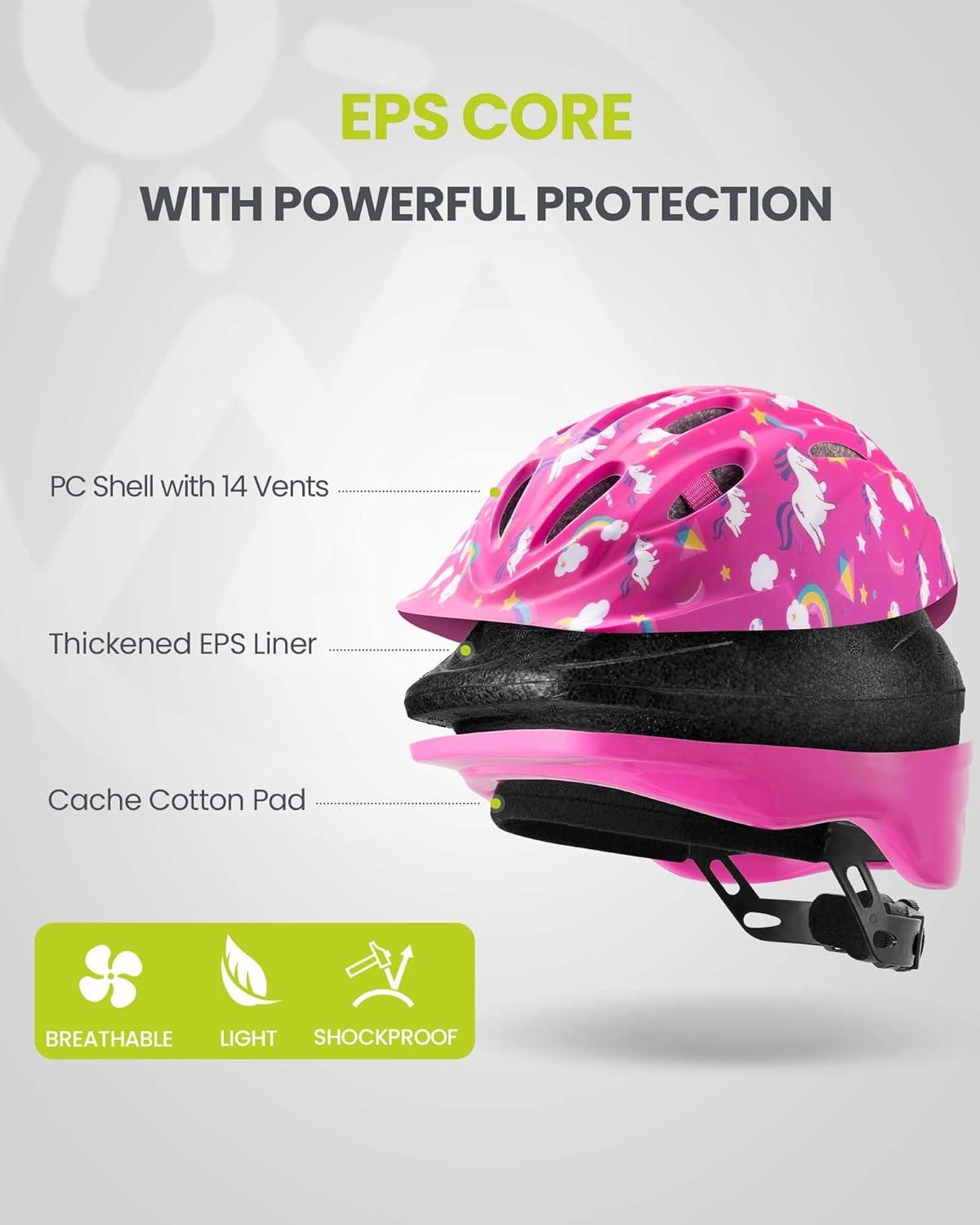 imageOutdoorMaster Kids Bike Helmet  from Toddler to Youth Sizes  Adjustable Safety Unicorn Helmet for Children Age 315 14 Vents for MultiSportRainbow Unicorn
