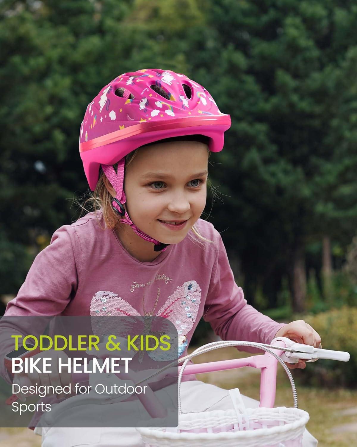 imageOutdoorMaster Kids Bike Helmet  from Toddler to Youth Sizes  Adjustable Safety Unicorn Helmet for Children Age 315 14 Vents for MultiSportRainbow Unicorn