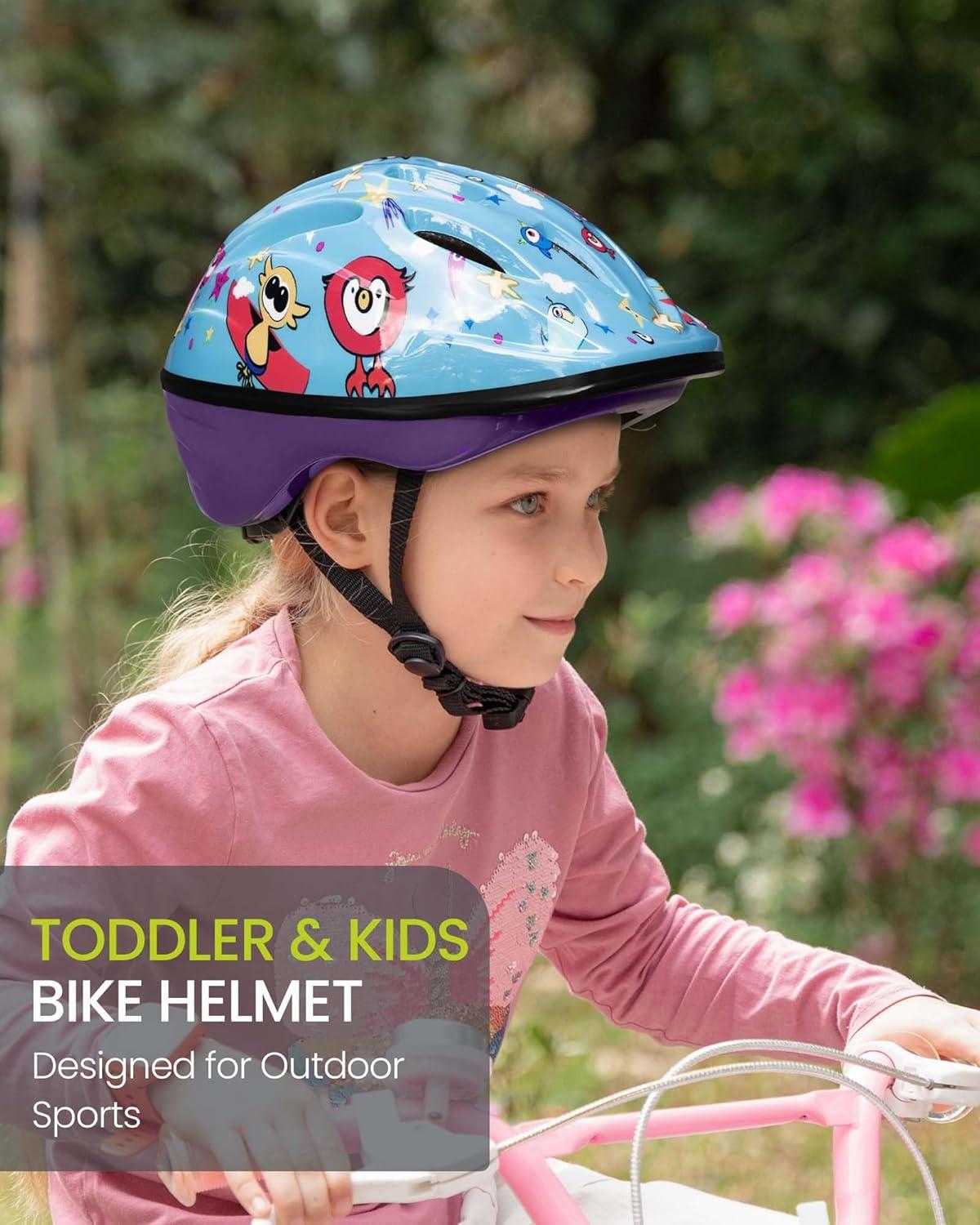 imageOutdoorMaster Kids Bike Helmet  from Toddler to Youth Sizes  Adjustable Safety Unicorn Helmet for Children Age 315 14 Vents for MultiSportRed Birds