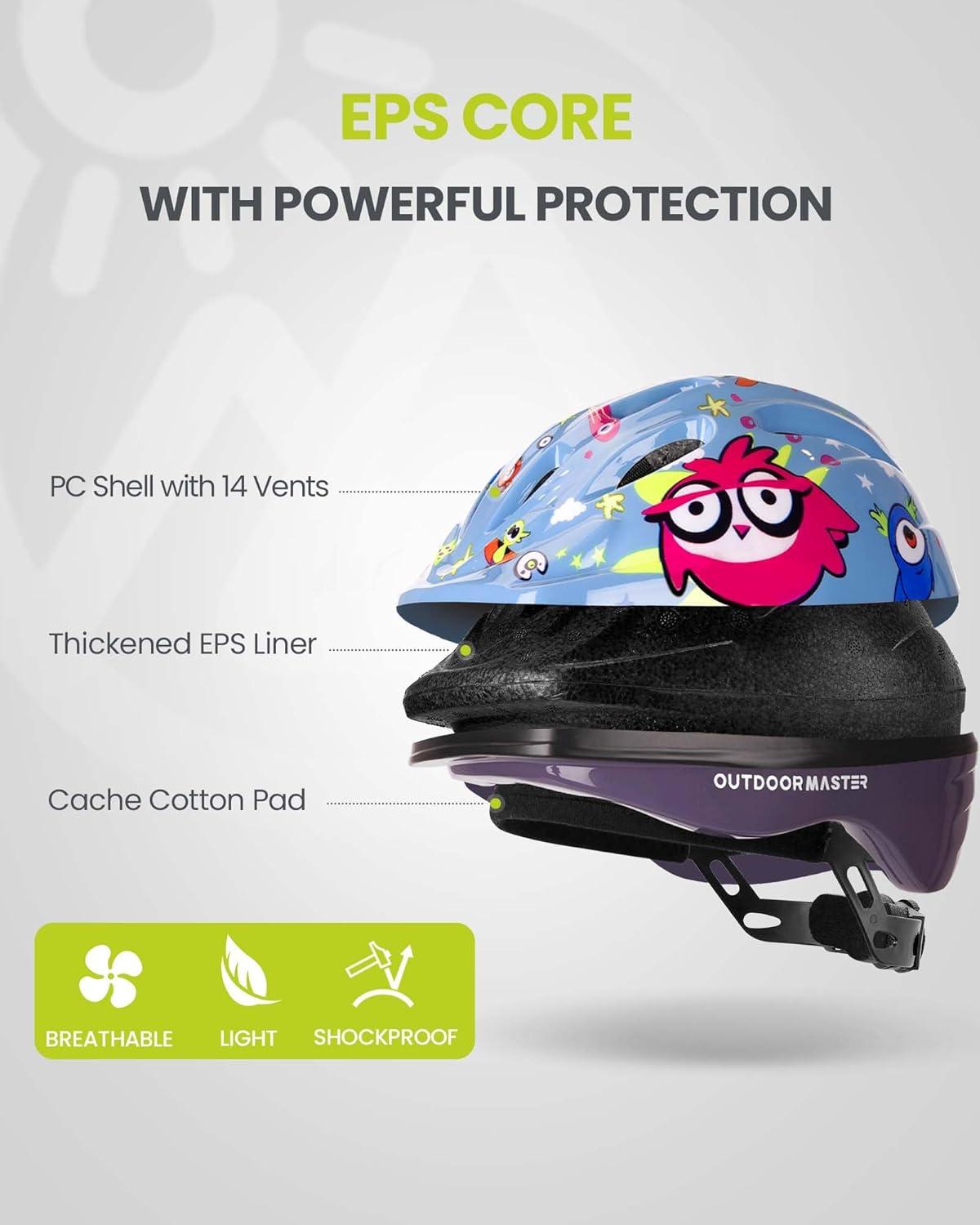 imageOutdoorMaster Kids Bike Helmet  from Toddler to Youth Sizes  Adjustable Safety Unicorn Helmet for Children Age 315 14 Vents for MultiSportRed Birds