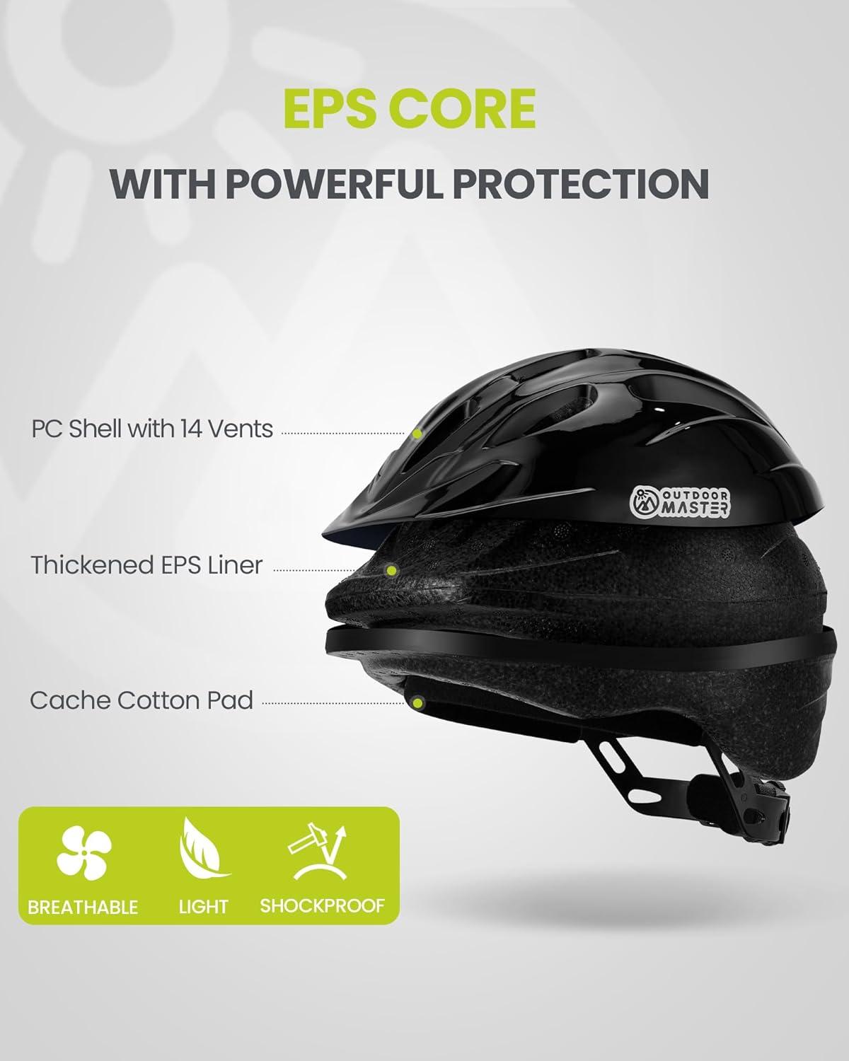 imageOutdoorMaster Kids Bike Helmet  from Toddler to Youth Sizes  Adjustable Safety Unicorn Helmet for Children Age 315 14 Vents for MultiSportSolid Black