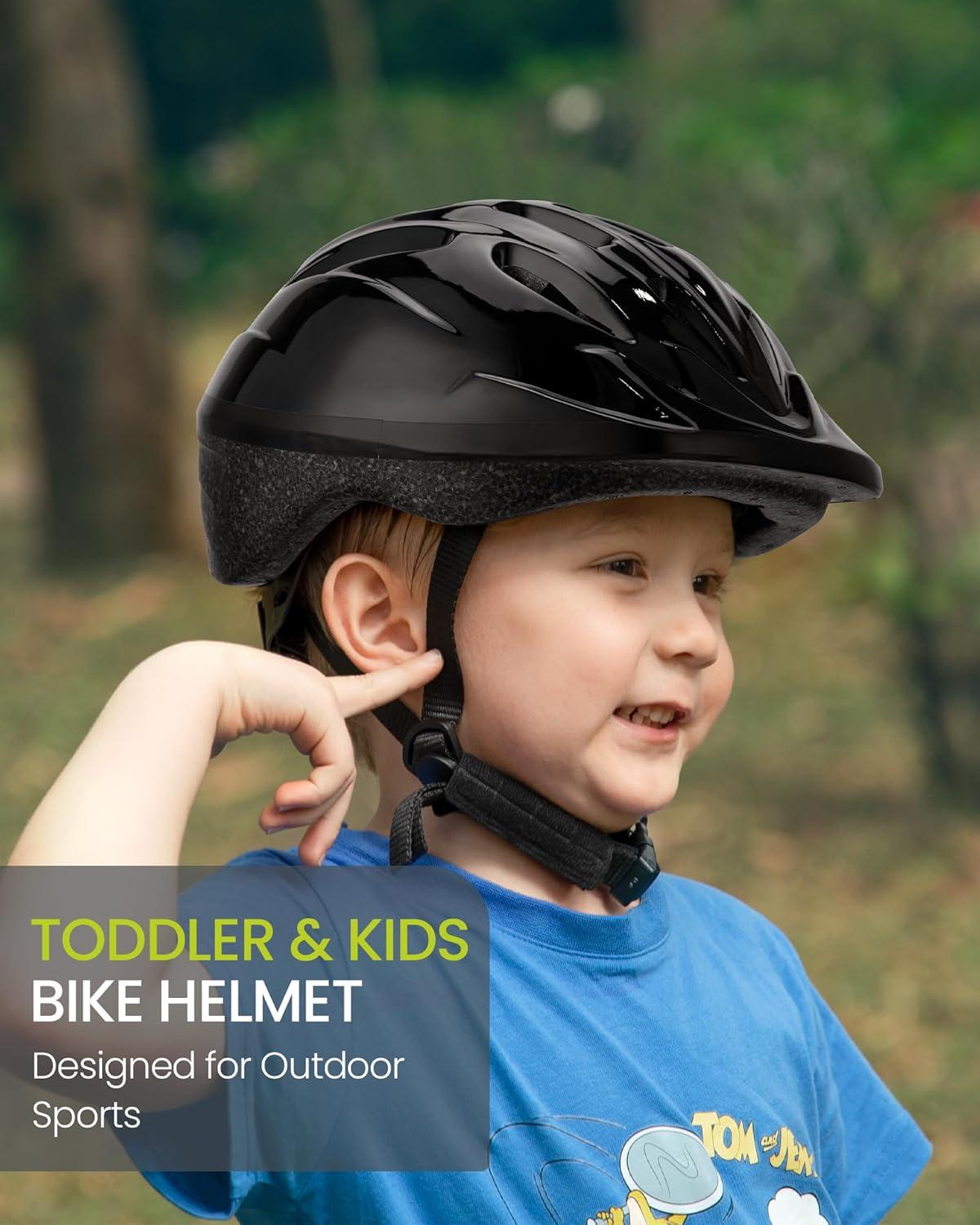 imageOutdoorMaster Kids Bike Helmet  from Toddler to Youth Sizes  Adjustable Safety Unicorn Helmet for Children Age 315 14 Vents for MultiSportSolid Black
