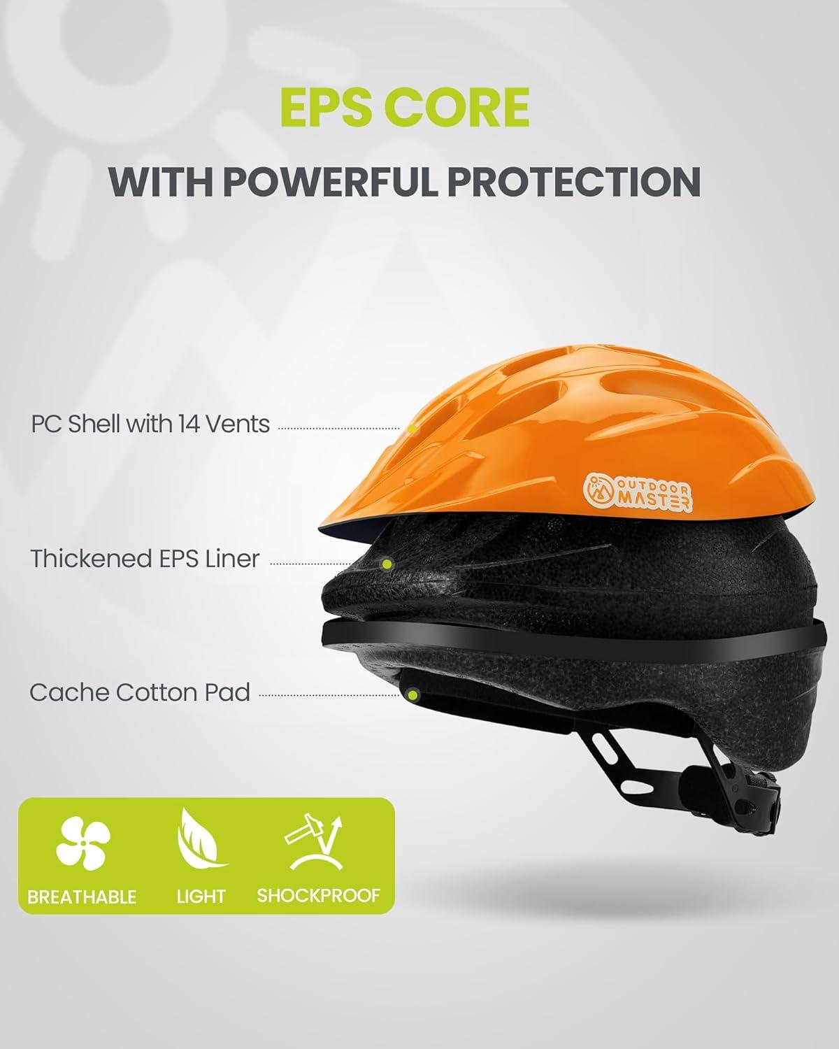 imageOutdoorMaster Kids Bike Helmet  from Toddler to Youth Sizes  Adjustable Safety Unicorn Helmet for Children Age 315 14 Vents for MultiSportSolid Orange