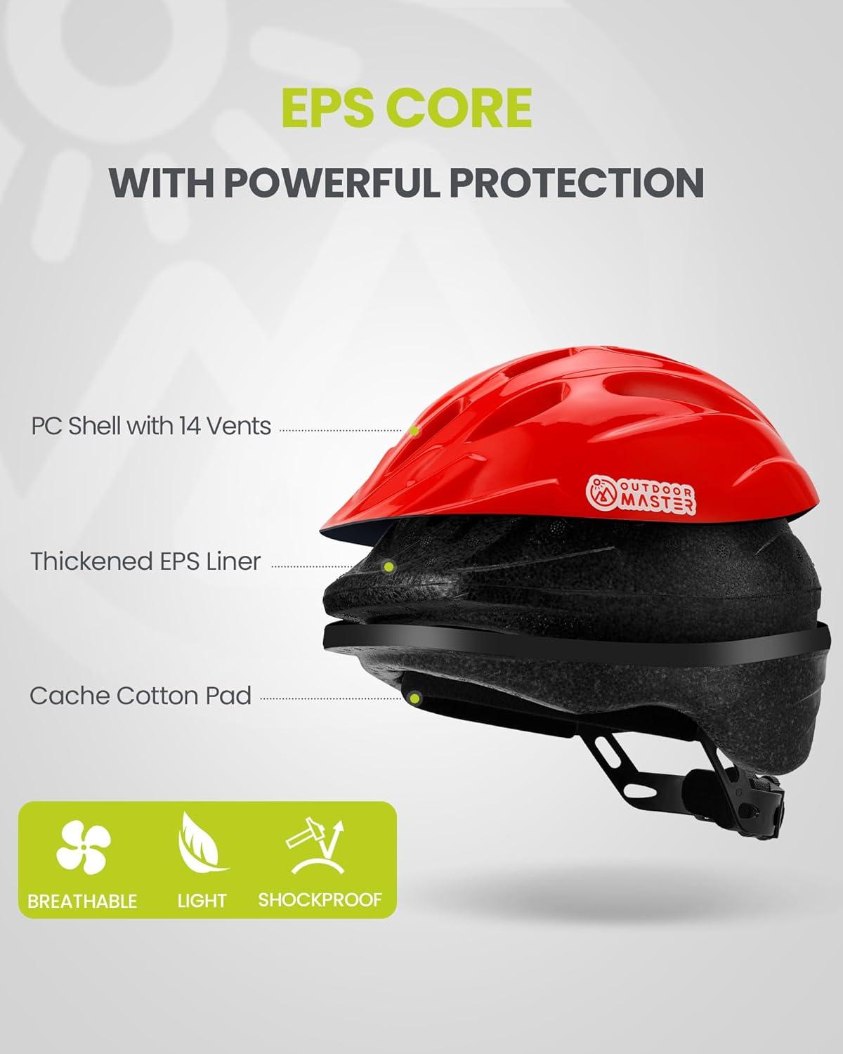 imageOutdoorMaster Kids Bike Helmet  from Toddler to Youth Sizes  Adjustable Safety Unicorn Helmet for Children Age 315 14 Vents for MultiSportSolid Red