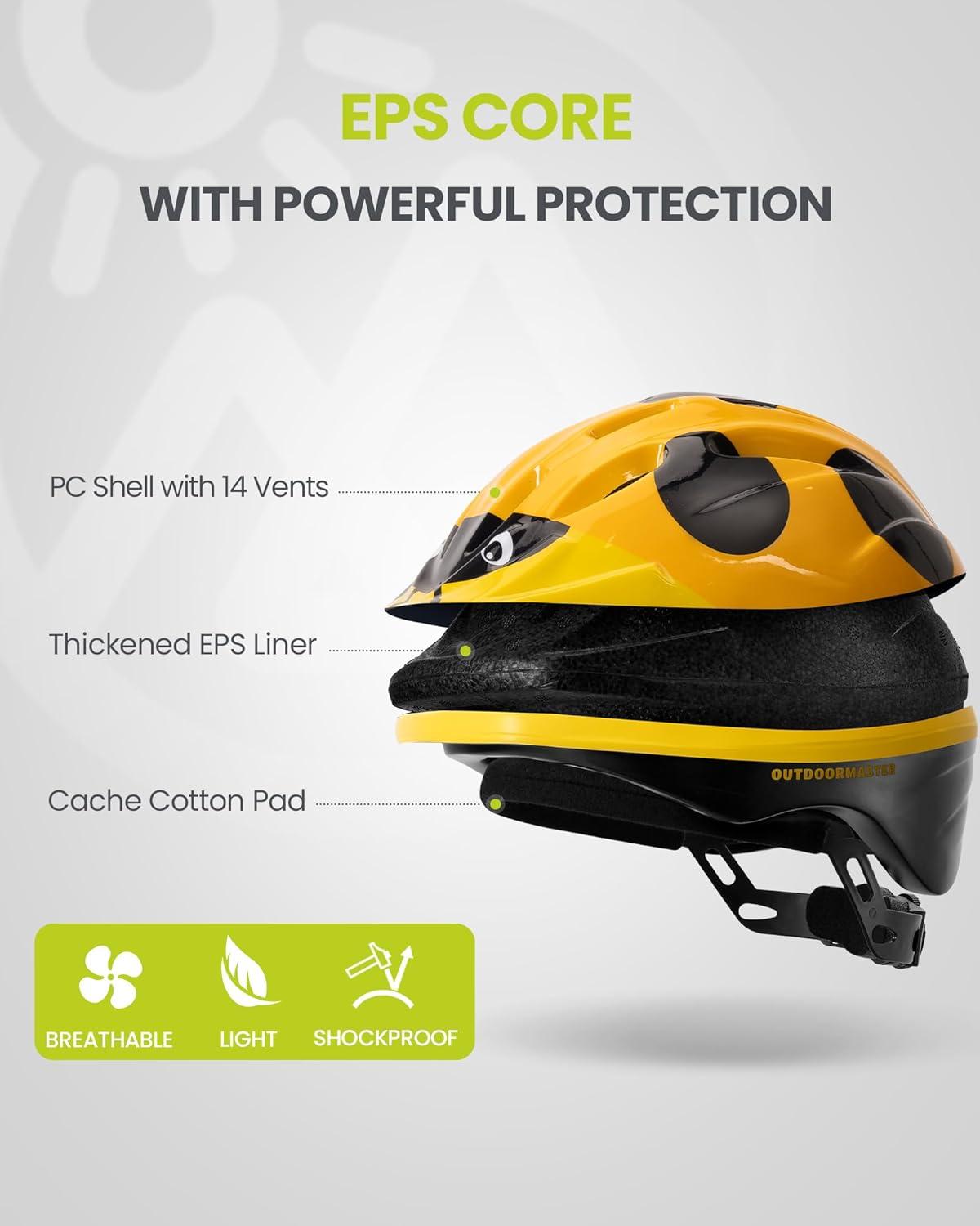 imageOutdoorMaster Kids Bike Helmet  from Toddler to Youth Sizes  Adjustable Safety Unicorn Helmet for Children Age 315 14 Vents for MultiSportYellow Ladybug