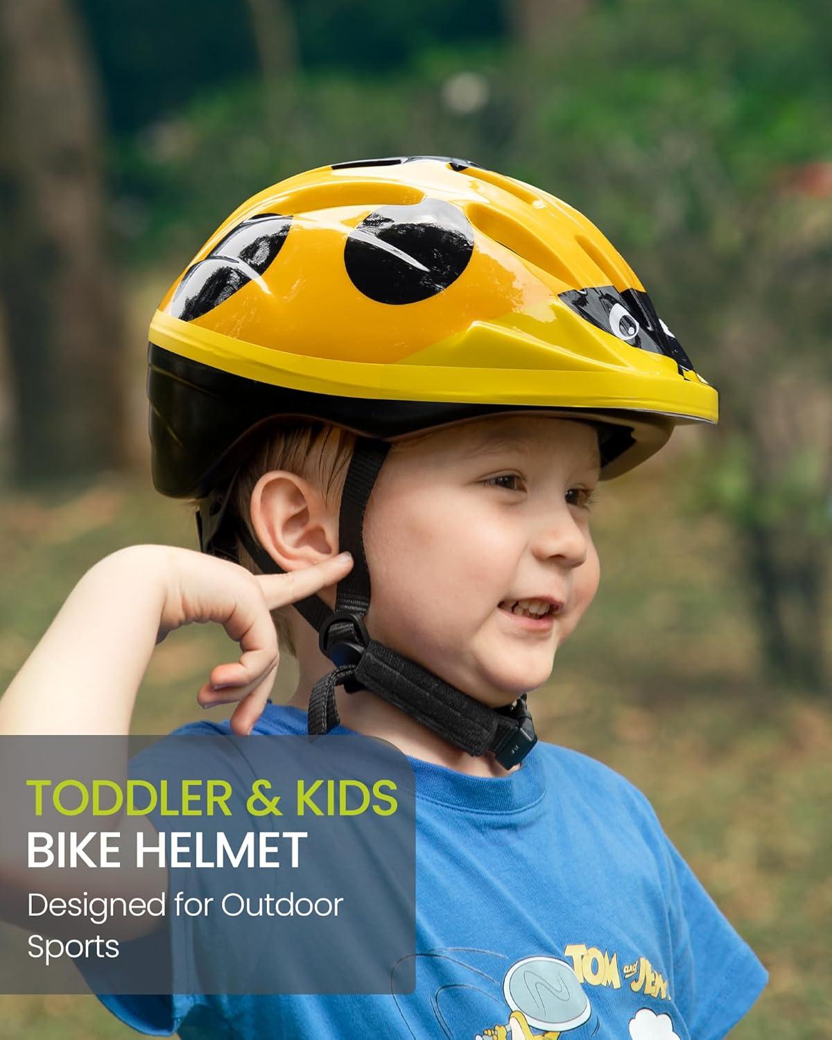 imageOutdoorMaster Kids Bike Helmet  from Toddler to Youth Sizes  Adjustable Safety Unicorn Helmet for Children Age 315 14 Vents for MultiSportYellow Ladybug