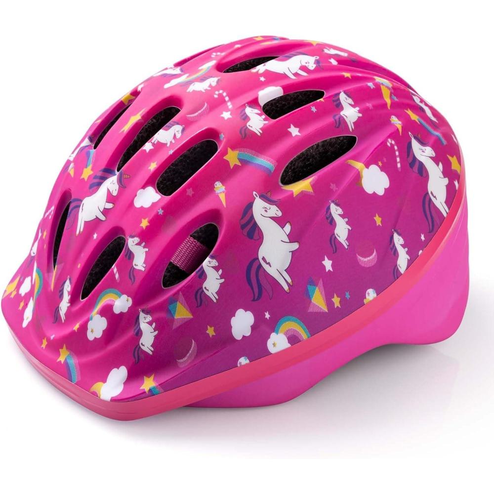 imageOutdoorMaster Kids Bike Helmet  from Toddler to Youth Sizes  Adjustable Safety Unicorn Helmet for Children Age 315 14 Vents for MultiSportRainbow Unicorn
