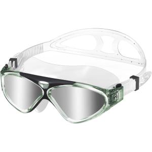 imageOutdoorMaster Swim Mask  Wide View Swimming Mask ampamp Goggles Antifog Waterproof BlackGreen Frame Mirror Len