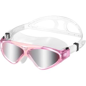 imageOutdoorMaster Swim Mask  Wide View Swimming Mask ampamp Goggles Antifog Waterproof BlackPink Frame Mirror Len
