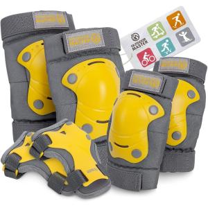 imageOutdoorMaster Teenagerskids Elbow Pads and Knee Pads for Kids  6In1 Set for Protective Gear Sets with Youth Shin Guards and Wrist Straps for Kids Bike and Kids Skateboard etcLittle Bee