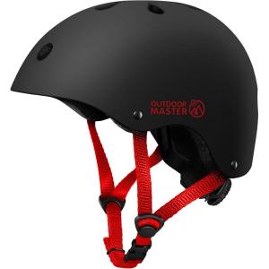 imageOutdoorMaster Youth ampamp Kids Bike Helmet  Adjustable MultiSports Skateboard Helmet with Removable Liners for Balance Bike Toddler Scooter One Wheel HoverboardBlack Red