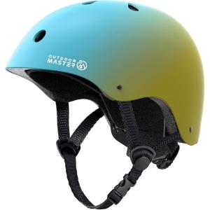 imageOutdoorMaster Youth ampamp Kids Bike Helmet  Adjustable MultiSports Skateboard Helmet with Removable Liners for Balance Bike Toddler Scooter One Wheel HoverboardBlue Yellow Gradient