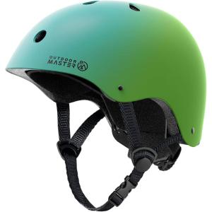 imageOutdoorMaster Youth ampamp Kids Bike Helmet  Adjustable MultiSports Skateboard Helmet with Removable Liners for Balance Bike Toddler Scooter One Wheel HoverboardGreen Gradient