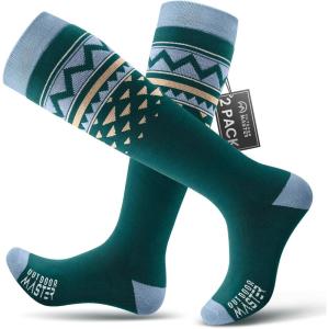 imageOutdoorMaster Unisex Ski SocksSkiing and Snowboarding Socks for Men ampamp Women with Over the Calf DesignNonSlip CuffAblue