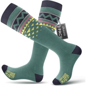 imageOutdoorMaster Unisex Ski SocksSkiing and Snowboarding Socks for Men ampamp Women with Over the Calf DesignNonSlip CuffAgreen