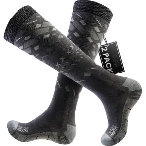 imageOutdoorMaster Unisex Ski SocksSkiing and Snowboarding Socks for Men ampamp Women with Over the Calf DesignNonSlip CuffGray