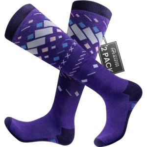 imageOutdoorMaster Unisex Ski SocksSkiing and Snowboarding Socks for Men ampamp Women with Over the Calf DesignNonSlip CuffPurple Blue