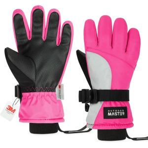 imageOutdoorMaster Kids Ski Snow Gloves 3M Thinsulate Winter Windproof Waterproof Thermal Gloves for Boys ampamp Girls Fits Youth Winter Sports Skiing SnowboardPink