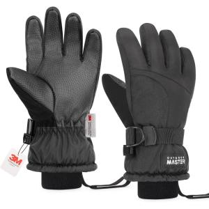 imageOutdoorMaster Kids Ski Snow Gloves 3M Thinsulate Winter Windproof Waterproof Thermal Gloves for Boys ampamp Girls Fits Youth Winter Sports Skiing SnowboardBlack
