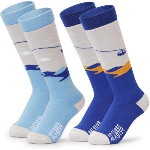 imageOutdoorMaster Kids Ski Socks Over the Calf Design Warm Thermal Snowboard Skating Socks for Boys ampamp GirlsA Blue Yellowgrey Blue