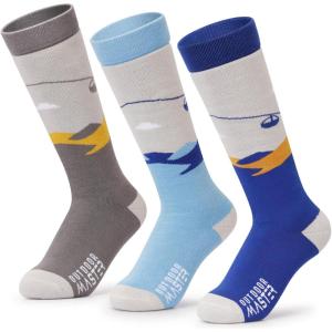 imageOutdoorMaster Kids Ski Socks Over the Calf Design Warm Thermal Snowboard Skating Socks for Boys ampamp GirlsA Blue Yellowgrey Bluegray