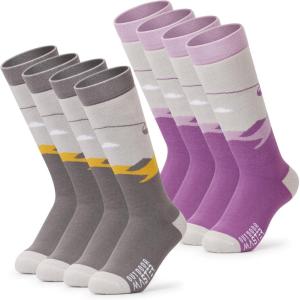 imageOutdoorMaster Kids Ski Socks Over the Calf Design Warm Thermal Snowboard Skating Socks for Boys ampamp GirlsA Gray2purplepink Gray